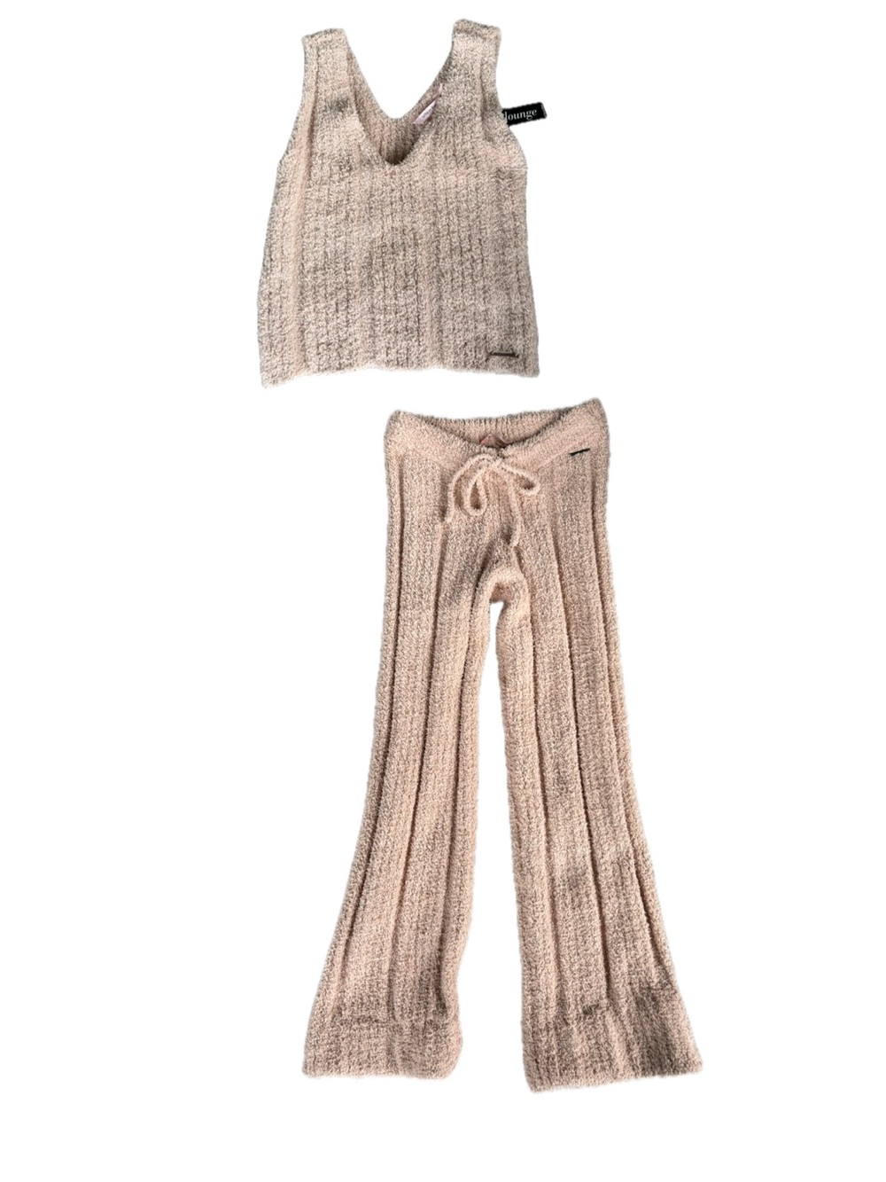 La Vie En Rose Kids Beige Ribbed Knit Joggers